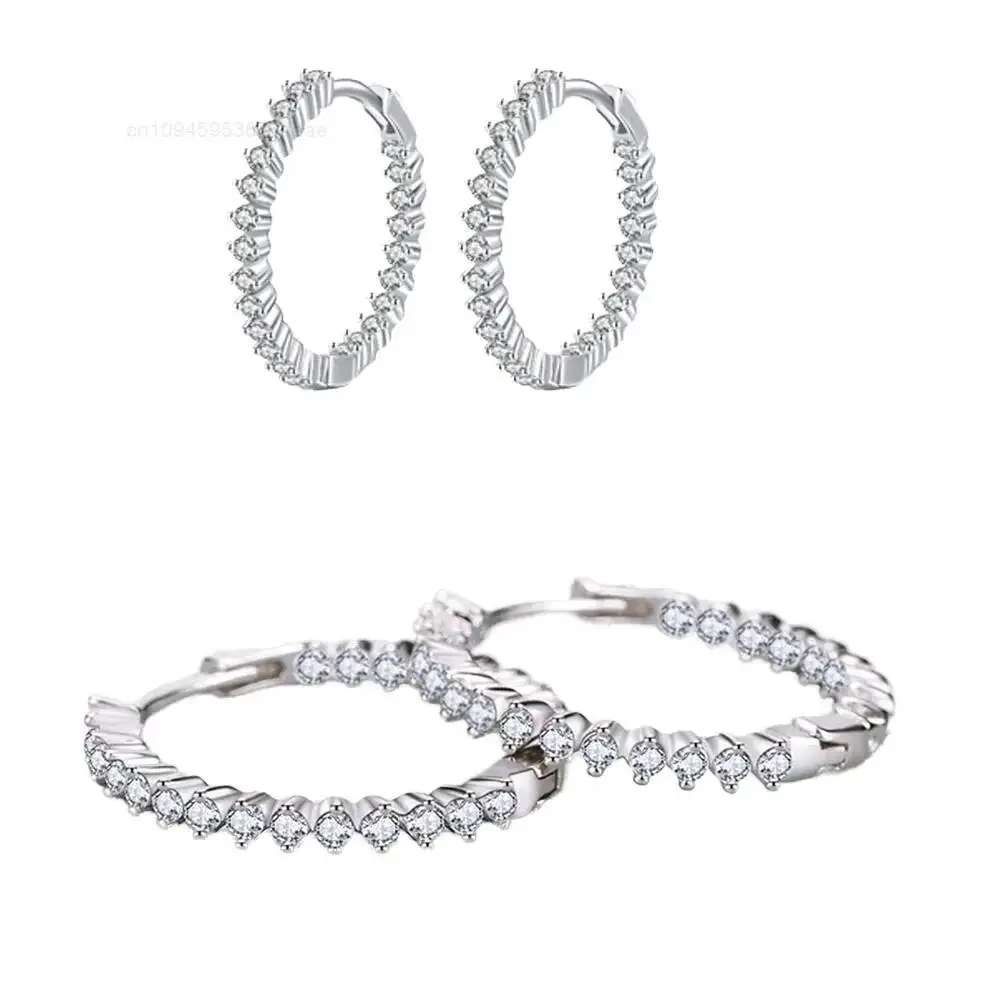 High Quality Rhodium Plated Zircon Hoop Hugger Earrings 925 Sterling Silver Women's Fashion Jewelry
High Quality Rhodium Plated Zircon Hoop Hugger Earrings 925 Sterling Silver Women's Fashion Jewelry