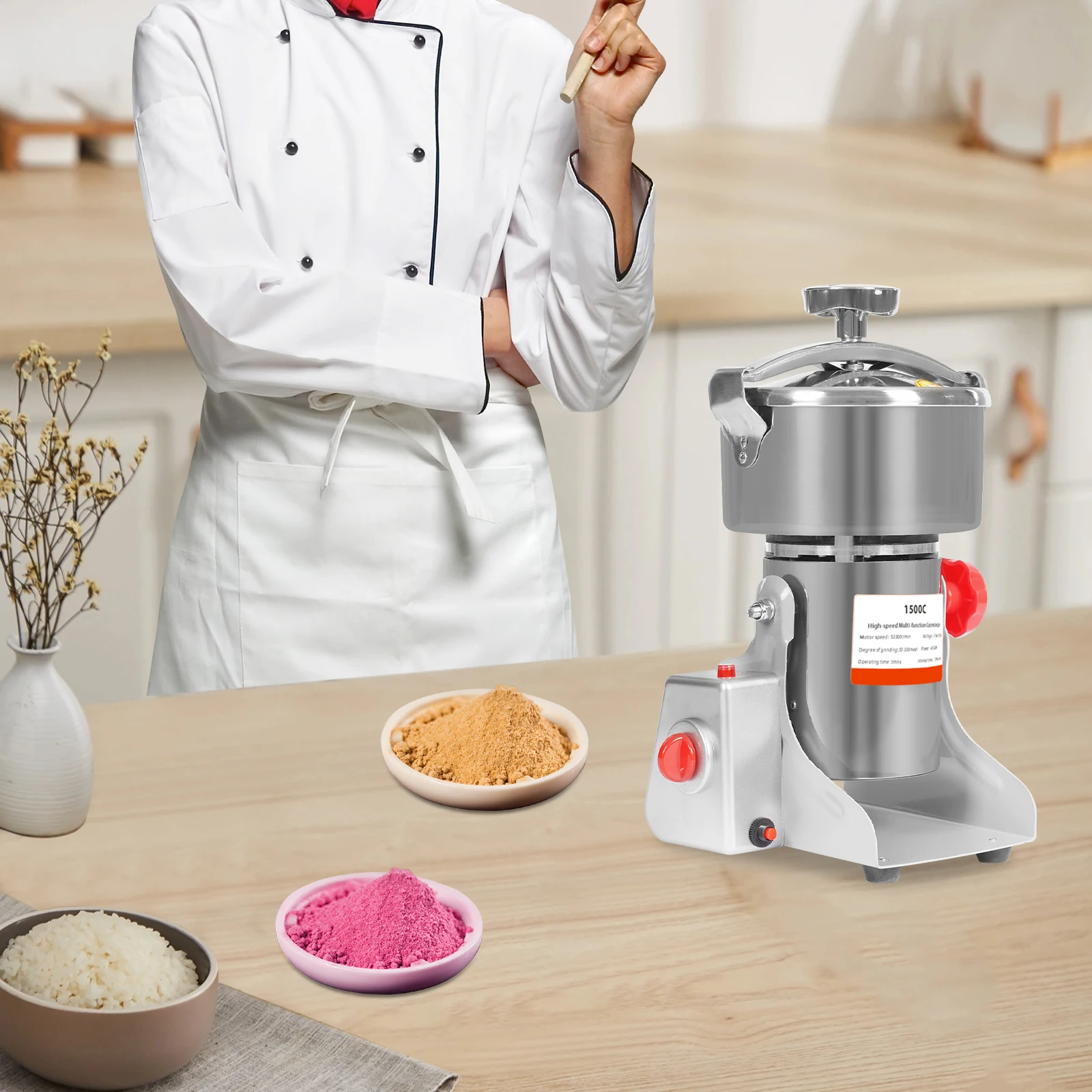 Electric Grain Mill, 1500g Commercial Grain Mill 4100W High-Speed, Adjustable 50-300 Mesh Flour Mill, 110V US Plug for Rice Corn
Electric Grain Mill, 1500g Commercial Grain Mill 4100W High-Speed, Adjustable 50-300 Mesh Flour Mill, 110V US Plug for Rice Corn