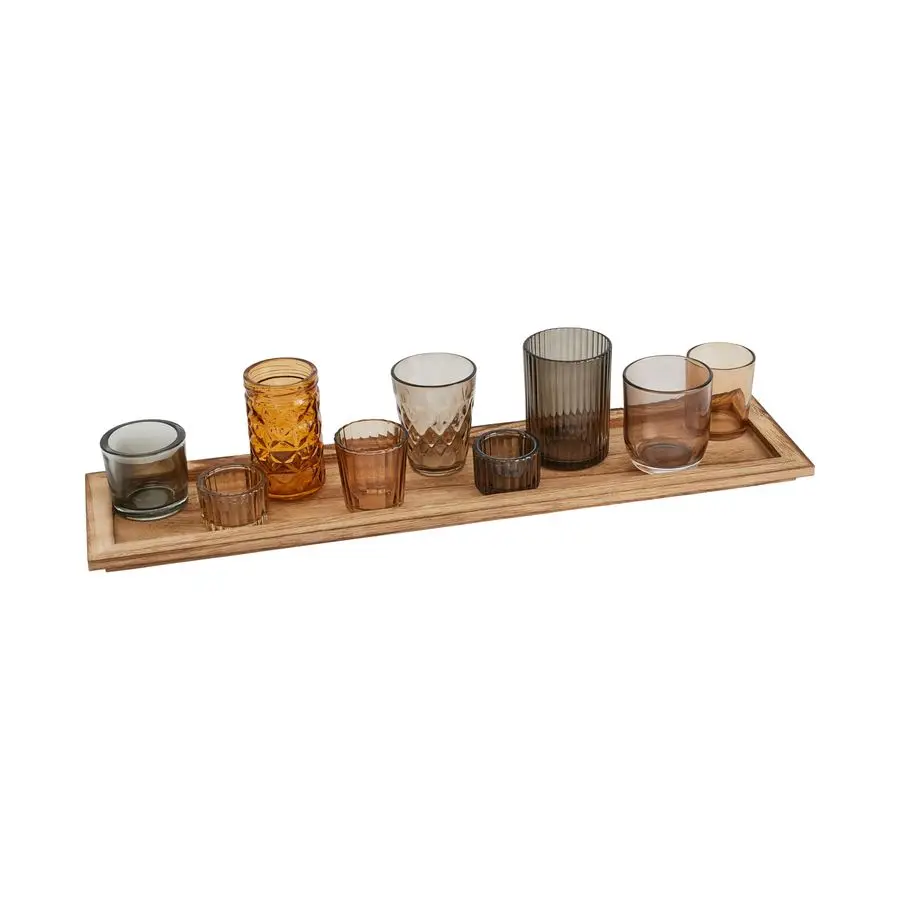 Tray with 9 Brown Glass Votive Holders Set of 10 Pieces
Tray with 9 Brown Glass Votive Holders Set of 10 Pieces