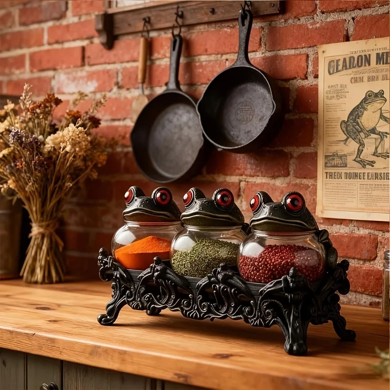 4pcs Handmade Witch Frog Apothecary Jars with Gothic Base - Vintage Frog Lids, Spin-Off Lid Closures, 3 Jars + Base for Spices/H
4pcs Handmade Witch Frog Apothecary Jars with Gothic Base - Vintage Frog Lids, Spin-Off Lid Closures, 3 Jars + Base for Spices/H