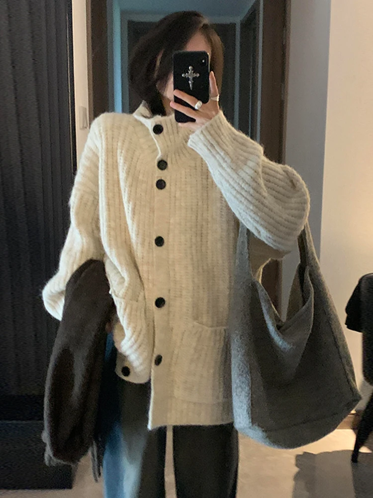 Korean Sle High Collar Loose Knitted Sweater Coat Women's Spring Autumn New Advanced Feeling Cardigan Top
Korean Sle High Collar Loose Knitted Sweater Coat Women's Spring Autumn New Advanced Feeling Cardigan Top