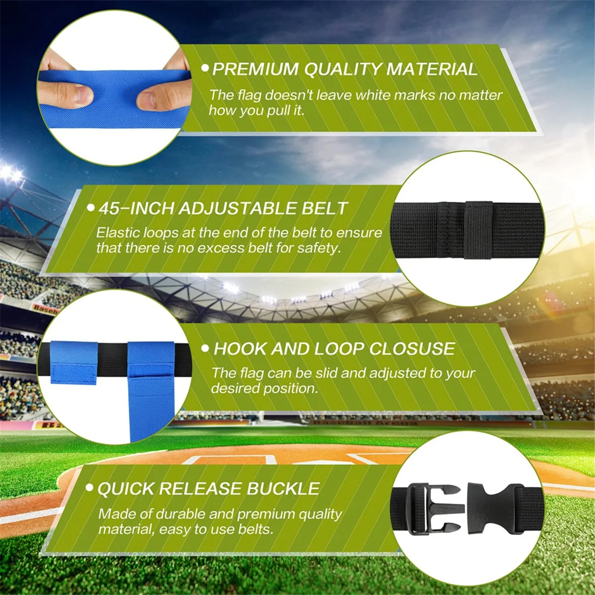 Flag Football Belts, 14 Player Adjustable Flag Football Set for Sports Training Competition
Flag Football Belts, 14 Player Adjustable Flag Football Set for Sports Training Competition