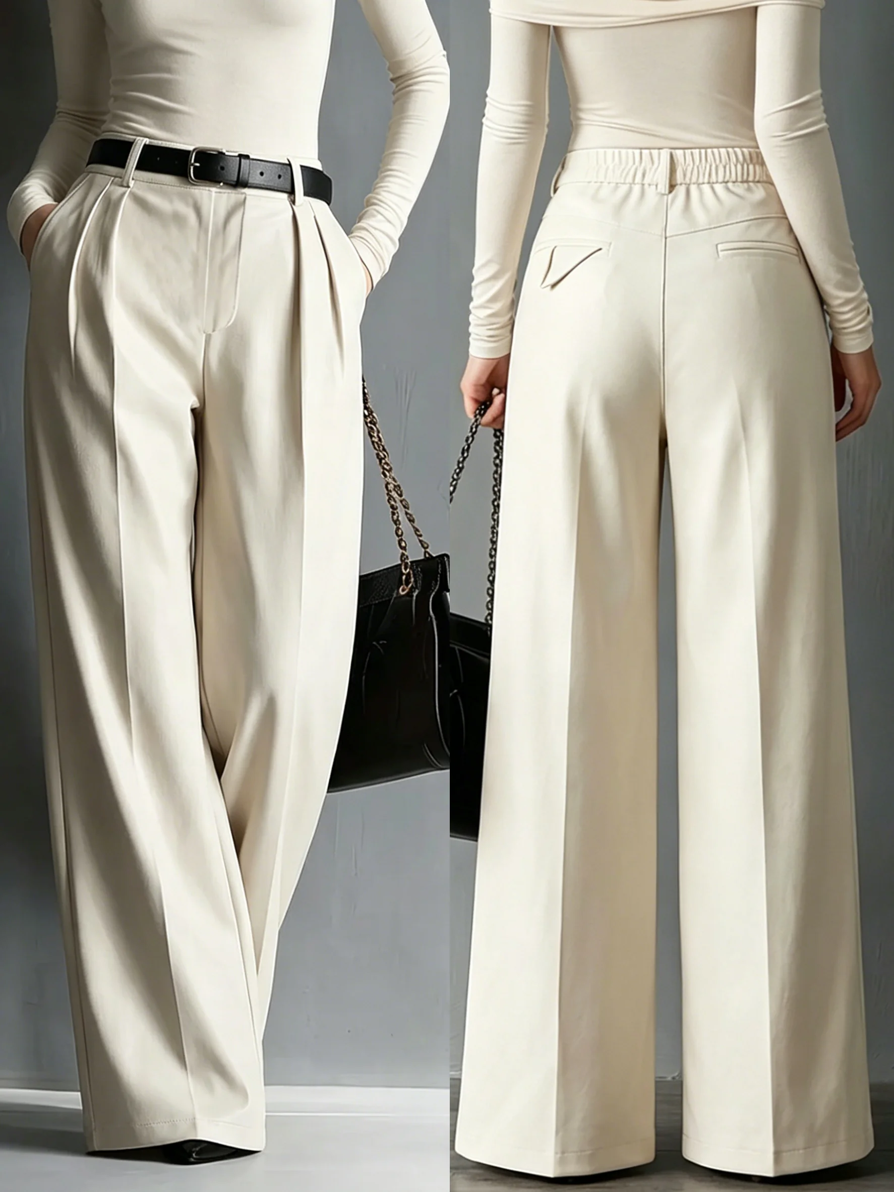 Design Sensation High-Quality Women's Comfortable Wide Leg Pants Elegant Casual Solid Color Business Casual Trousers with Button Zipper Elastic Waist Pockets Pleats Straight Leg Breathable Soft Stylish All Seasons Slub Fabric
Design Sensation High-Quality Women's Comfortable Wide Leg Pants Elegant Casual Solid Color Business Casual Trousers with Button Zipper Elastic Waist Pockets Pleats Straight Leg Breathable Soft Stylish All Seasons Slub Fabric