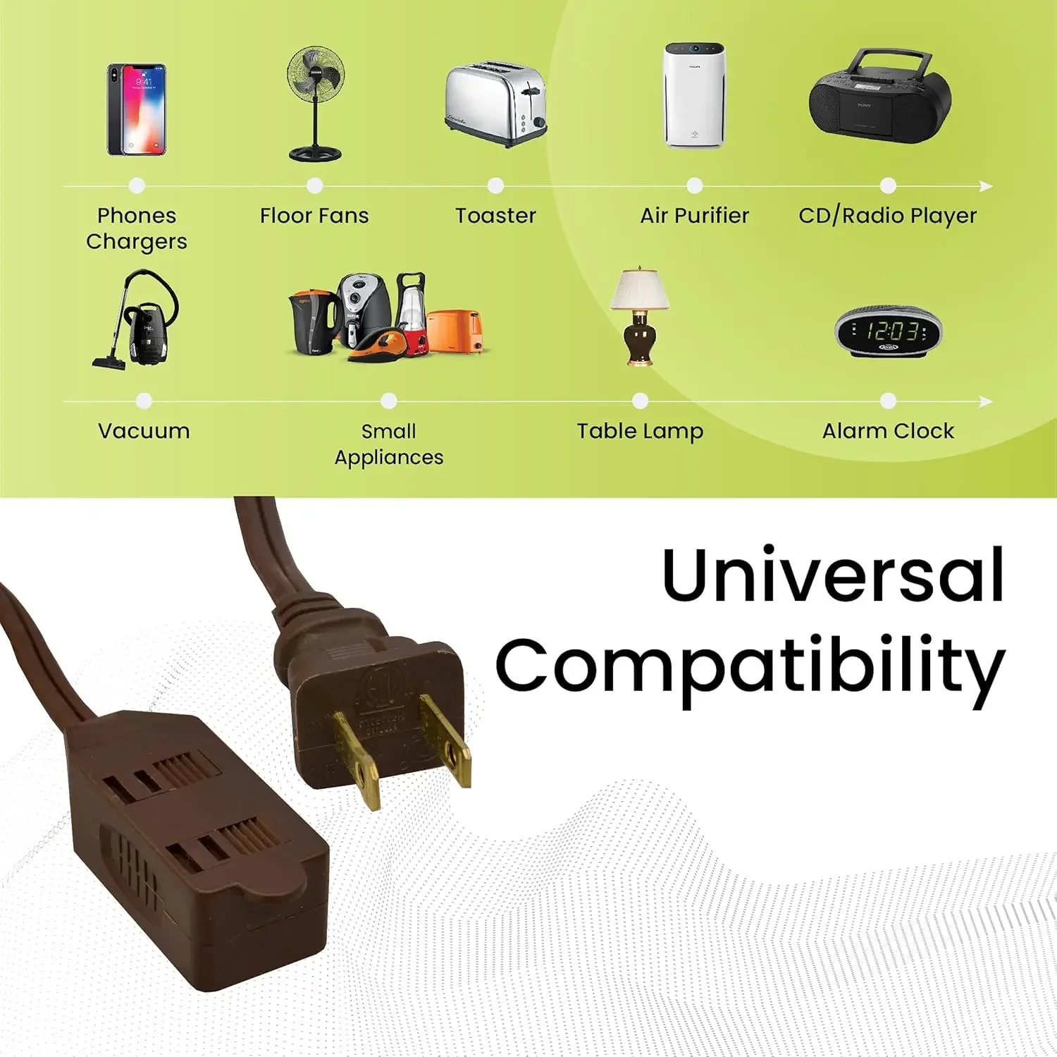 16/2 6ft Household Extension Cord with 3 Outlets, Brown - Discreet, Kink-Free, Child Safety Covers for Extra Protection
16/2 6ft Household Extension Cord with 3 Outlets, Brown - Discreet, Kink-Free, Child Safety Covers for Extra Protection