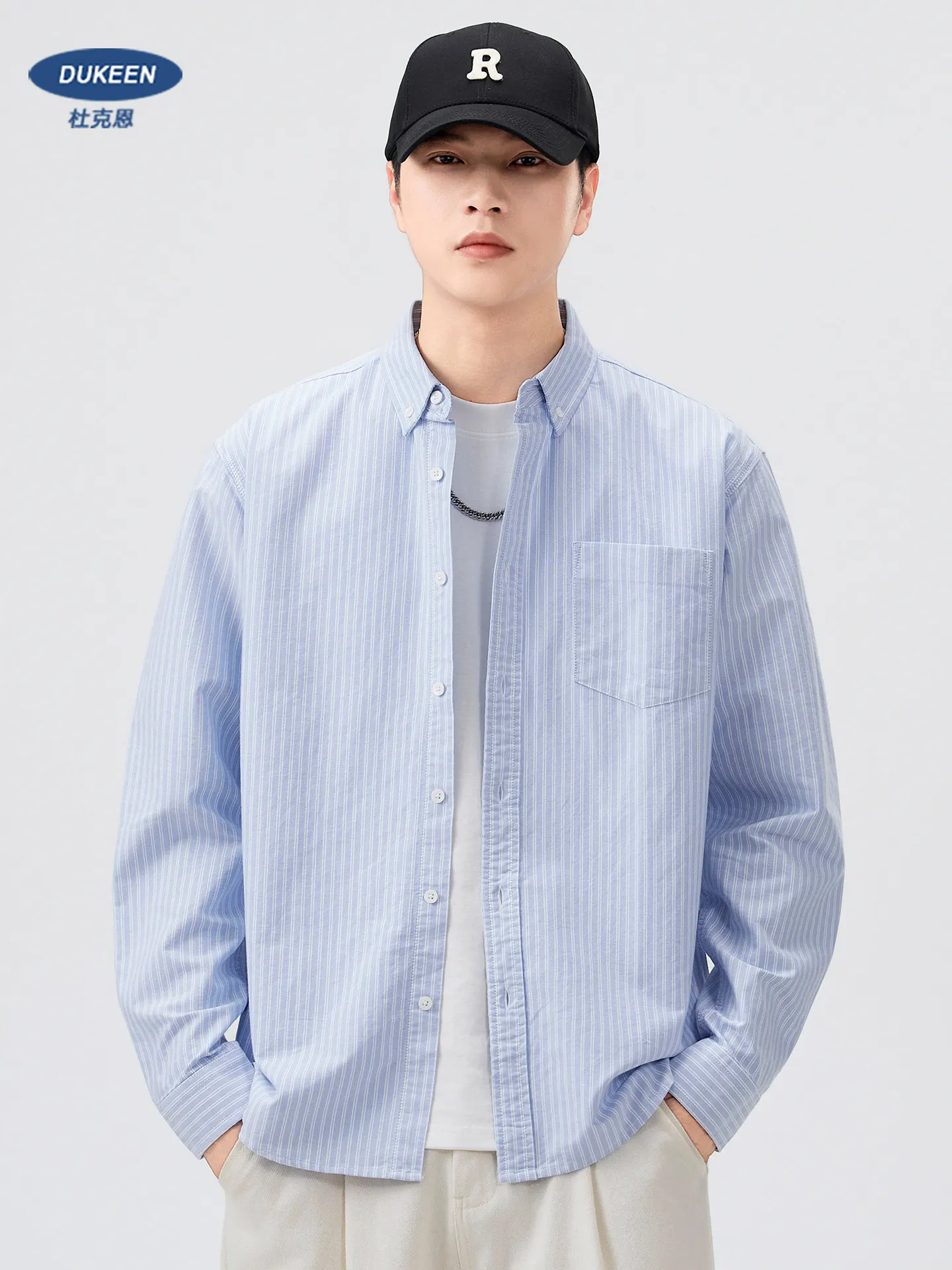 Мужская рубашка DUKEEN оверсайз в полоску, 100% хлопок, сине-белая, с длинным рукавом, на пуговицах, повседневная, свободного кроя, в японском и корейском уличном стиле
Мужская рубашка DUKEEN оверсайз в полоску, 100% хлопок, сине-белая, с длинным рукавом, на пуговицах, повседневная, свободного кроя, в японском и корейском уличном стиле
