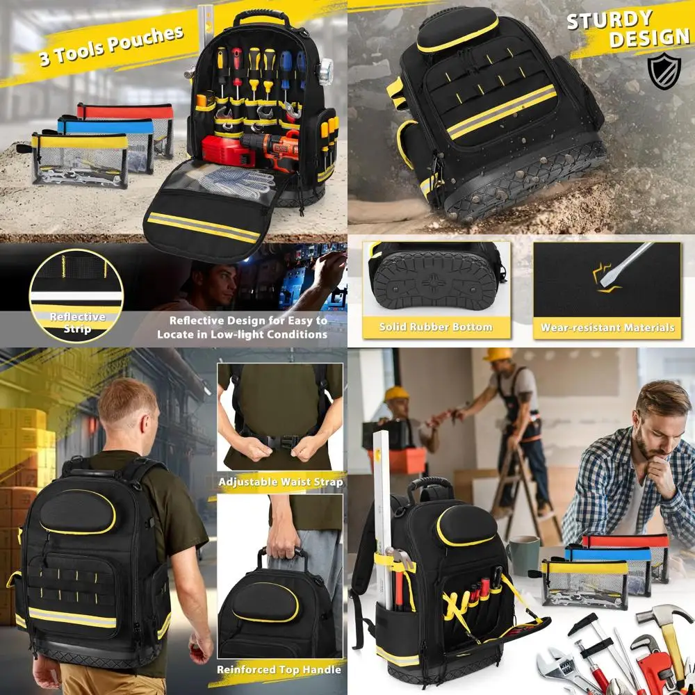 Прочная сумка для инструментов электрика с прочным дном и тремя отделениями, идеально подходит для мужчин в сфере строительства, черная
Прочная сумка для инструментов электрика с прочным дном и тремя отделениями, идеально подходит для мужчин в сфере строительства, черная