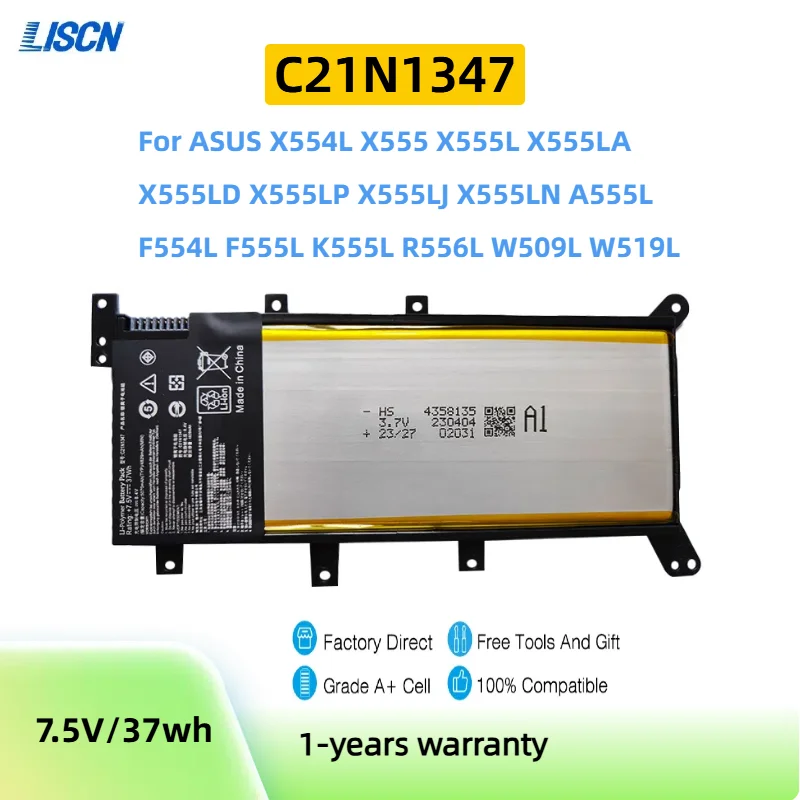 C21N1347 Аккумулятор для ноутбука Asus X554L X555 X555LJ X555LD X555LP X555LN A555L F554L F555L R556 R556L Y583L W519L 7,5 V 37Wh
C21N1347 Аккумулятор для ноутбука Asus X554L X555 X555LJ X555LD X555LP X555LN A555L F554L F555L R556 R556L Y583L W519L 7,5 V 37Wh