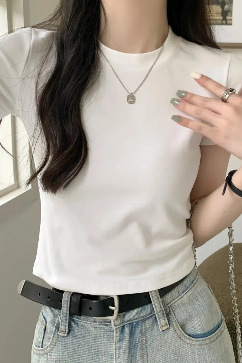 Summer Cotton Women T-shirts O Neck Short Sleeve Slim Straight Solid Tops Basic Shirts Simple Casual Tees For Minimalist Fashion
Summer Cotton Women T-shirts O Neck Short Sleeve Slim Straight Solid Tops Basic Shirts Simple Casual Tees For Minimalist Fashion