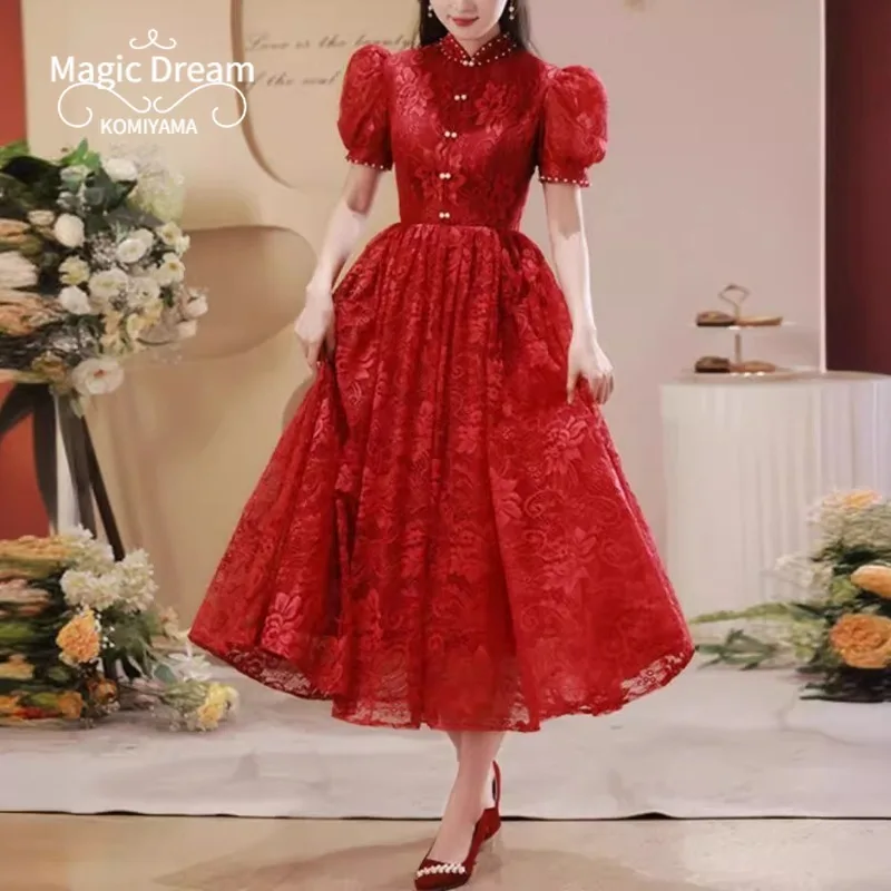 Puff Sleeve Small Stand Collar Design Slim Waist Wedding Party Robe Birthday Shool Prom Dresses All-match Elegant Evening Dress
Puff Sleeve Small Stand Collar Design Slim Waist Wedding Party Robe Birthday Shool Prom Dresses All-match Elegant Evening Dress