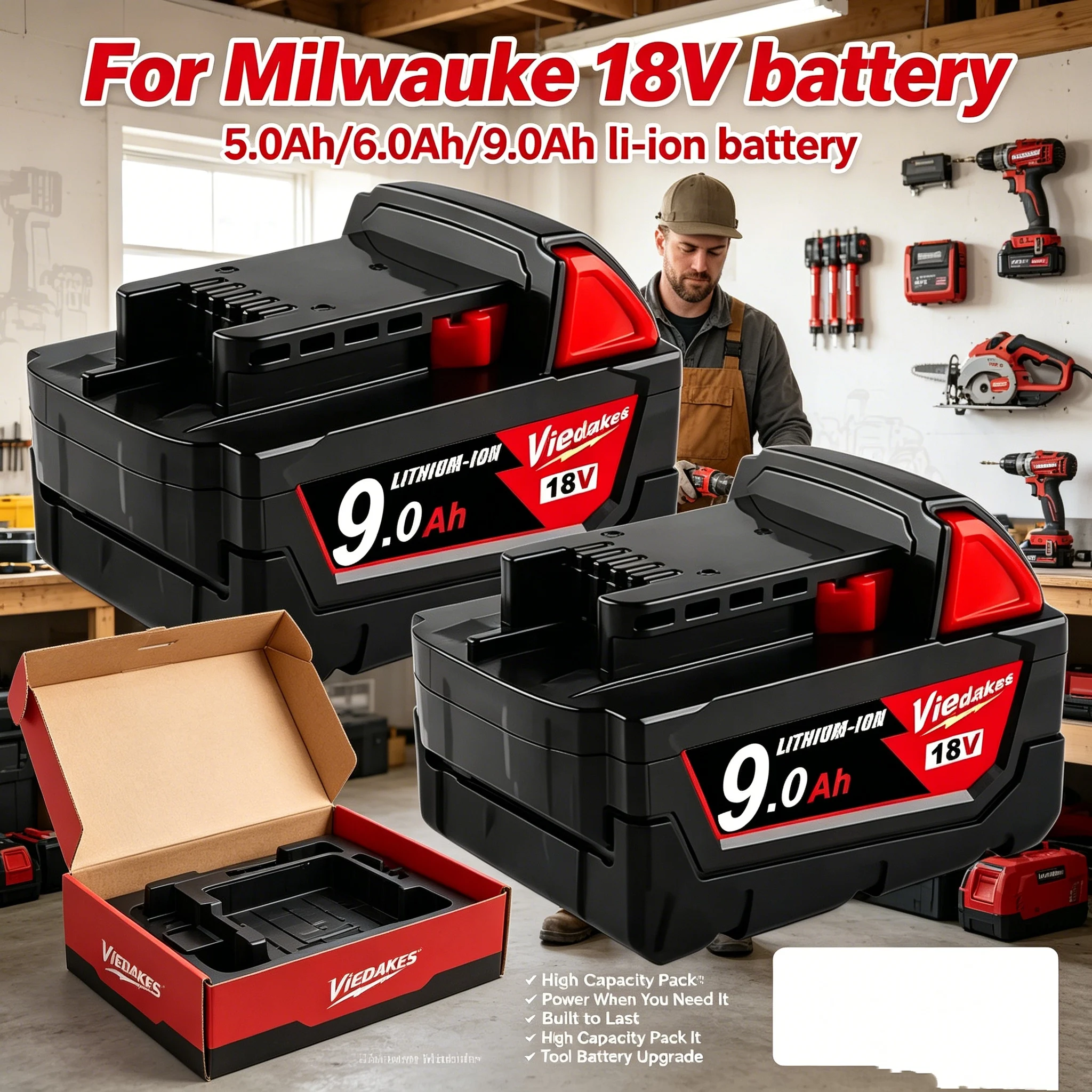 18V 5Ah/6Ah/9Ah Rechargeable Battery For Milwaukee 18V battery, For M18 power Tool 48-11-2402 48-11-2411 48-11-2401 MIL-12A-LI
18V 5Ah/6Ah/9Ah Rechargeable Battery For Milwaukee 18V battery, For M18 power Tool 48-11-2402 48-11-2411 48-11-2401 MIL-12A-LI