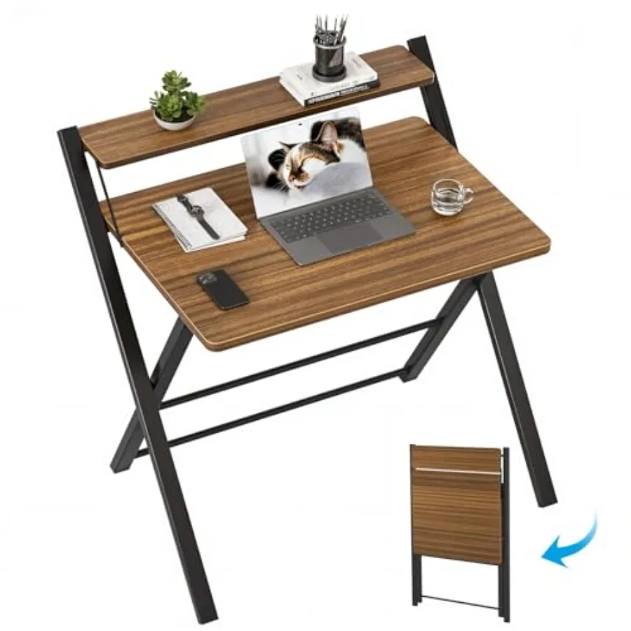 Home office folding desk, engineered wood in espresso, space-saving 2-tier design with shelf, no assembly required, portable an
Home office folding desk, engineered wood in espresso, space-saving 2-tier design with shelf, no assembly required, portable an