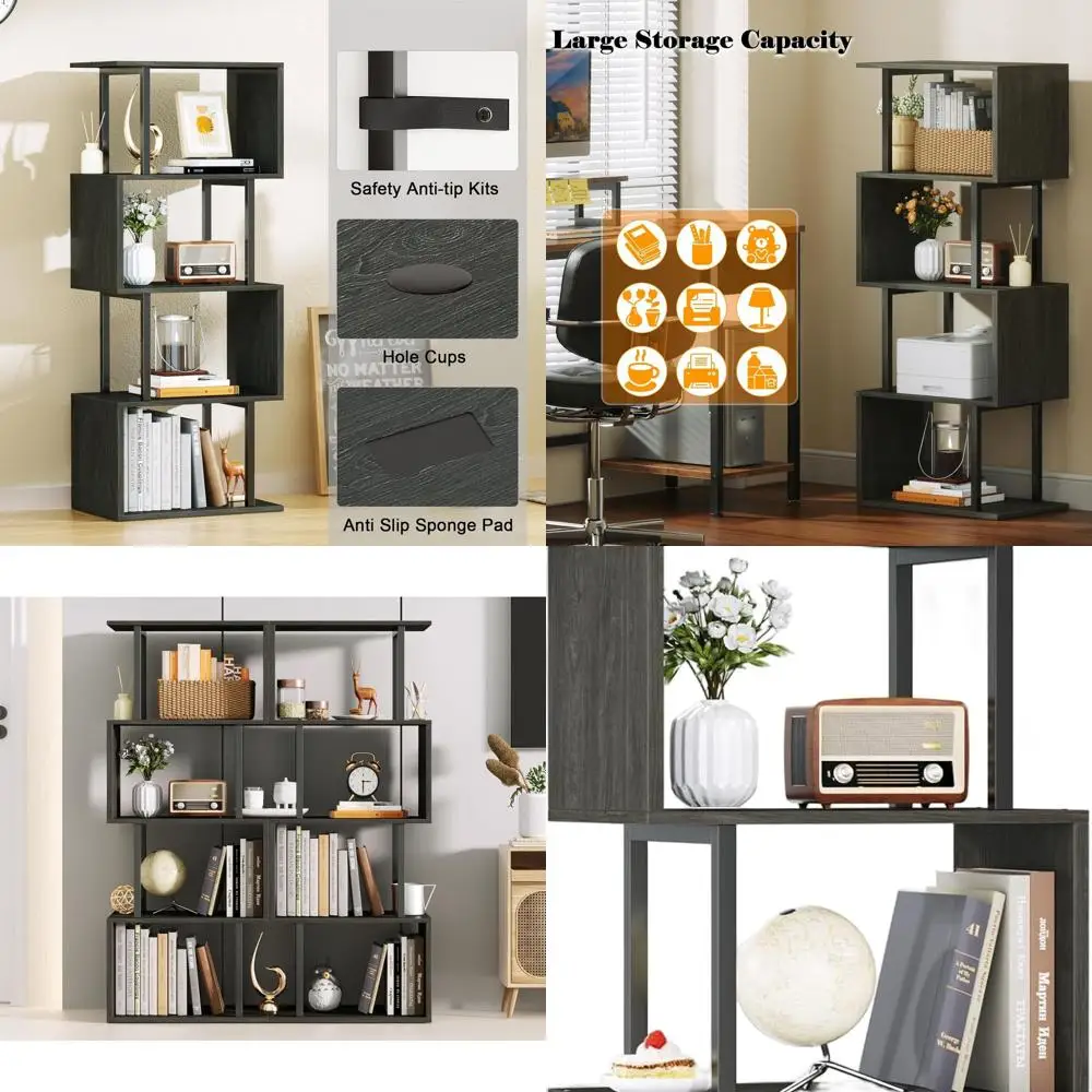 Geometric Bookshelf 5 Tier Bookcase, Industrial S-Shaped Display Storage Shelf for Small Space, Tall Metal Wood Decorative Stand
Geometric Bookshelf 5 Tier Bookcase, Industrial S-Shaped Display Storage Shelf for Small Space, Tall Metal Wood Decorative Stand