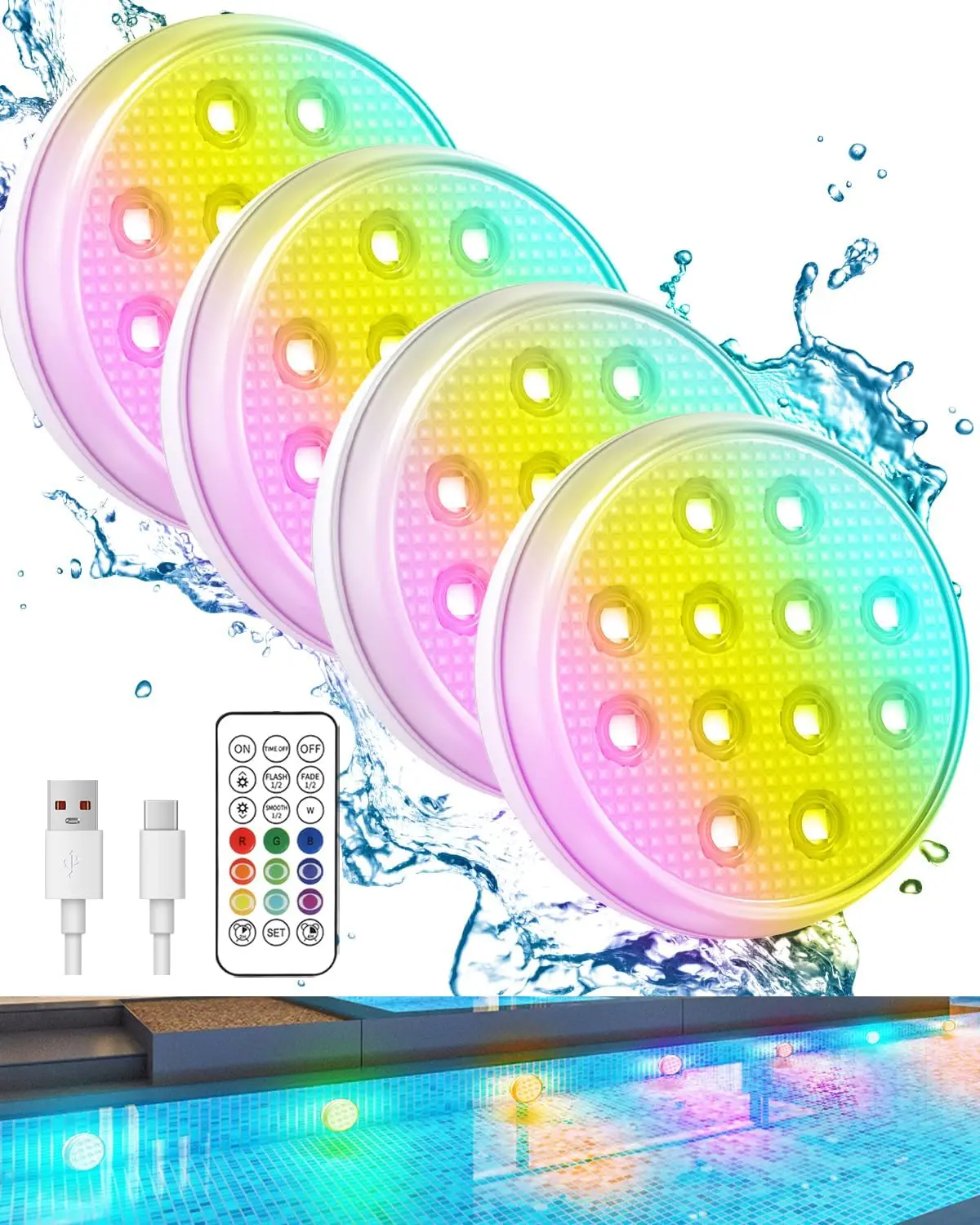 Pool Lights, Rechargeable Submersible LED Lights with Remote, IP68 Waterproof 16 Color Changing Floating Lights, Built-in Magnet Underwater Lights for Fountain, Pond, Aquarium (4 Pack)
Pool Lights, Rechargeable Submersible LED Lights with Remote, IP68 Waterproof 16 Color Changing Floating Lights, Built-in Magnet Underwater Lights for Fountain, Pond, Aquarium (4 Pack)