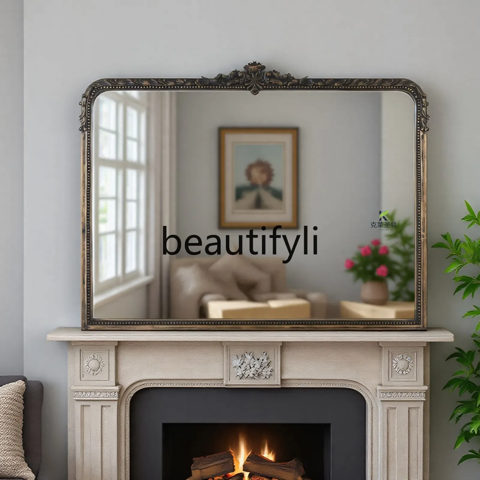 French retro bathroom mirror, wall hanging, American carved porch living room fireplace decorative mirror5556
French retro bathroom mirror, wall hanging, American carved porch living room fireplace decorative mirror5556