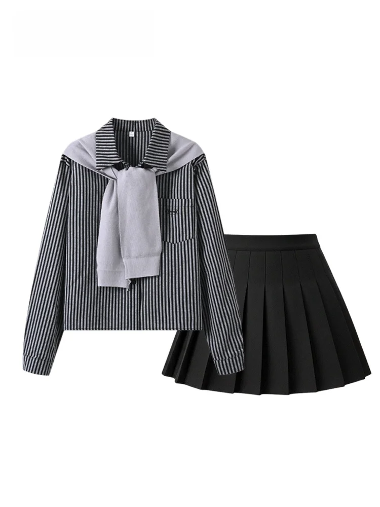 plus Size College Sle irt And Skirt Set Women's Striped Blouse Pleated Skirt Slimming Effect Spring New Arrival
plus Size College Sle irt And Skirt Set Women's Striped Blouse Pleated Skirt Slimming Effect Spring New Arrival