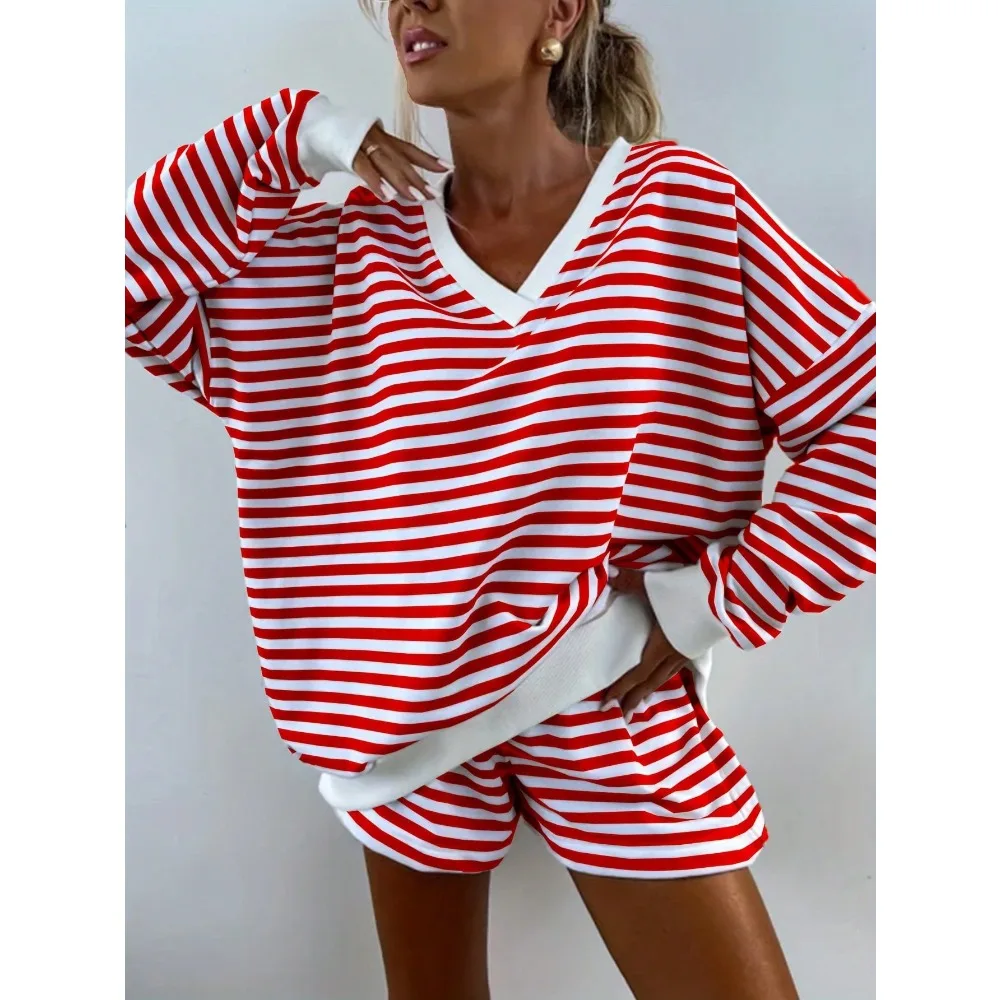 Pajamas Set Women's Blue Striped Print Color Patchwork Thread Cuff V-Neck Home Wear Casual Set
Pajamas Set Women's Blue Striped Print Color Patchwork Thread Cuff V-Neck Home Wear Casual Set