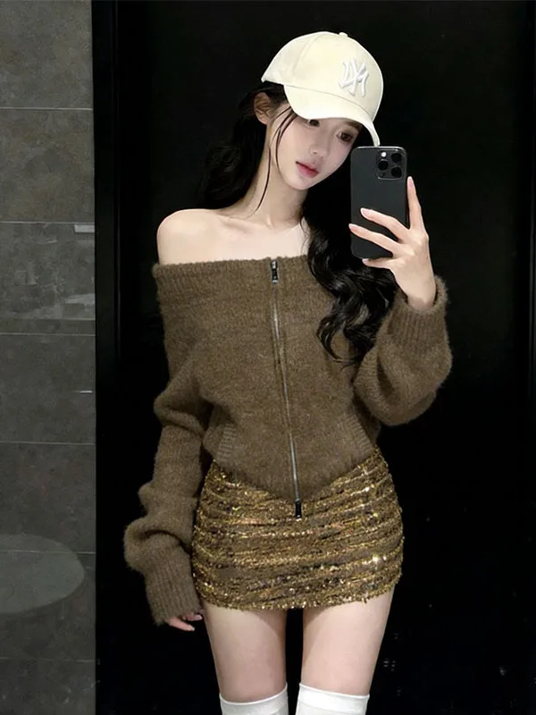 Korean Sle Spicy Girl One oulder Knitted Sweater Sequin Skirt Set Women's Autumn Winter Ele Design Two Piece Set
Korean Sle Spicy Girl One oulder Knitted Sweater Sequin Skirt Set Women's Autumn Winter Ele Design Two Piece Set