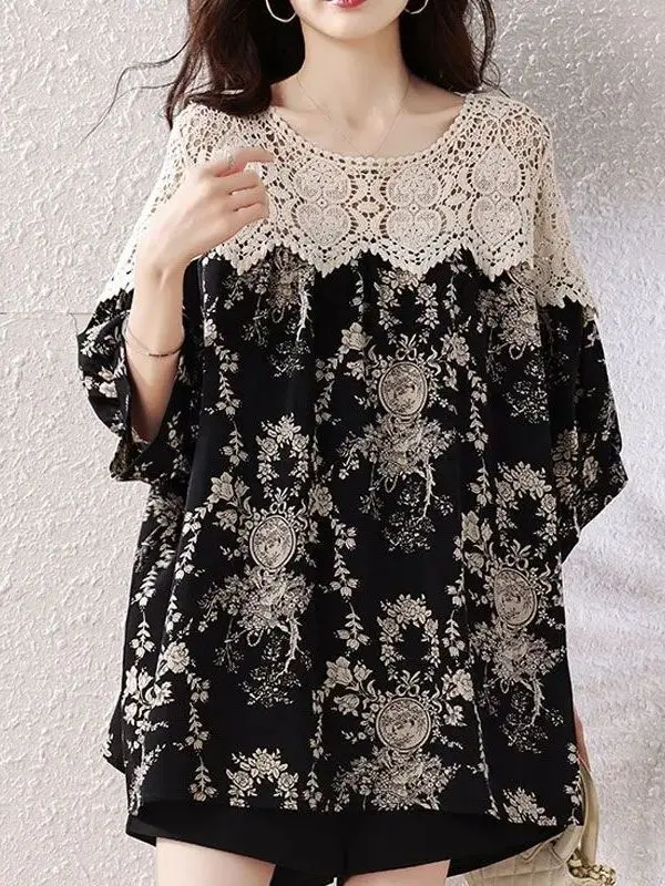 Large Size Women's Top Five-Quarter Sleeve Loose Lace Print Summer Casual Style Floral Pattern round Neckline
Large Size Women's Top Five-Quarter Sleeve Loose Lace Print Summer Casual Style Floral Pattern round Neckline