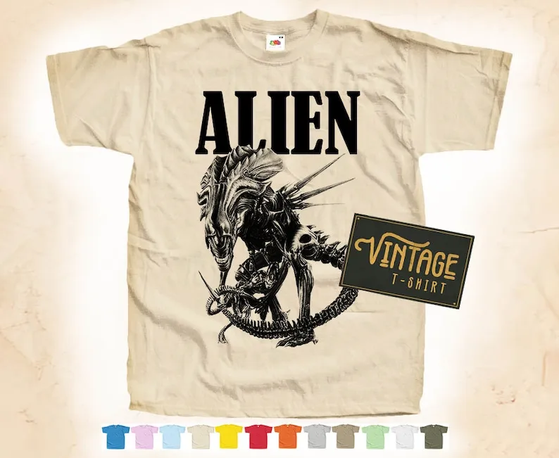BLACK Print: Alien V1 T shirt Tee Natural VINTAGE Cotton Movie Poster Beige 12 colors All Sizes
BLACK Print: Alien V1 T shirt Tee Natural VINTAGE Cotton Movie Poster Beige 12 colors All Sizes