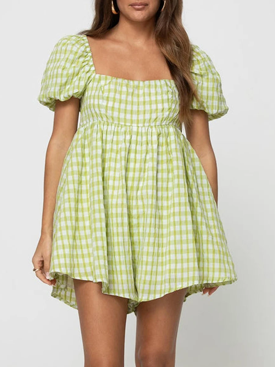 Women Summer Plaid Romper Square Neck Puff Short Sleeve Wide Leg Flowy Shorts Jumpsuit Beach Overalls
Women Summer Plaid Romper Square Neck Puff Short Sleeve Wide Leg Flowy Shorts Jumpsuit Beach Overalls
