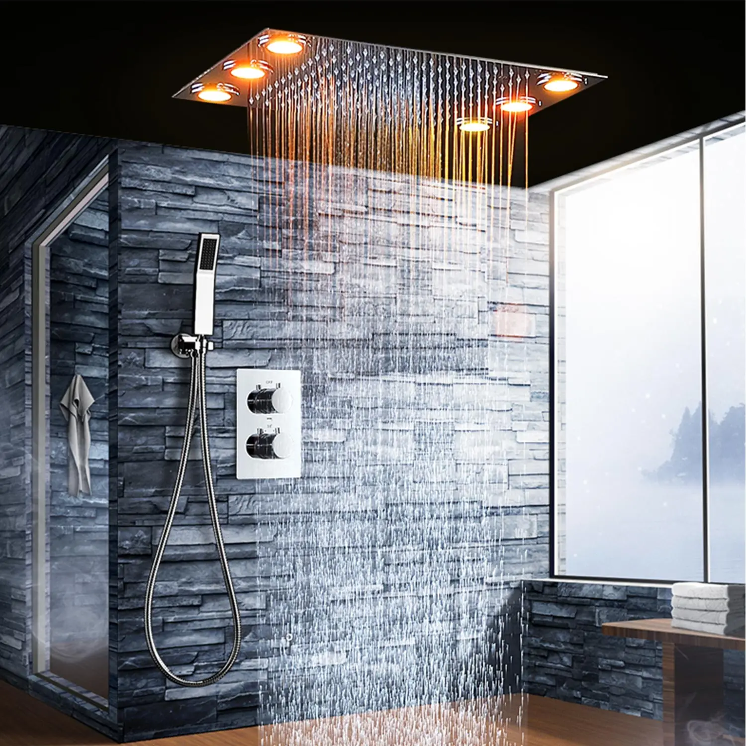 LED Shower Set Ceiling Recessed Rainfall Shower System Thermostatic Valve
LED Shower Set Ceiling Recessed Rainfall Shower System Thermostatic Valve