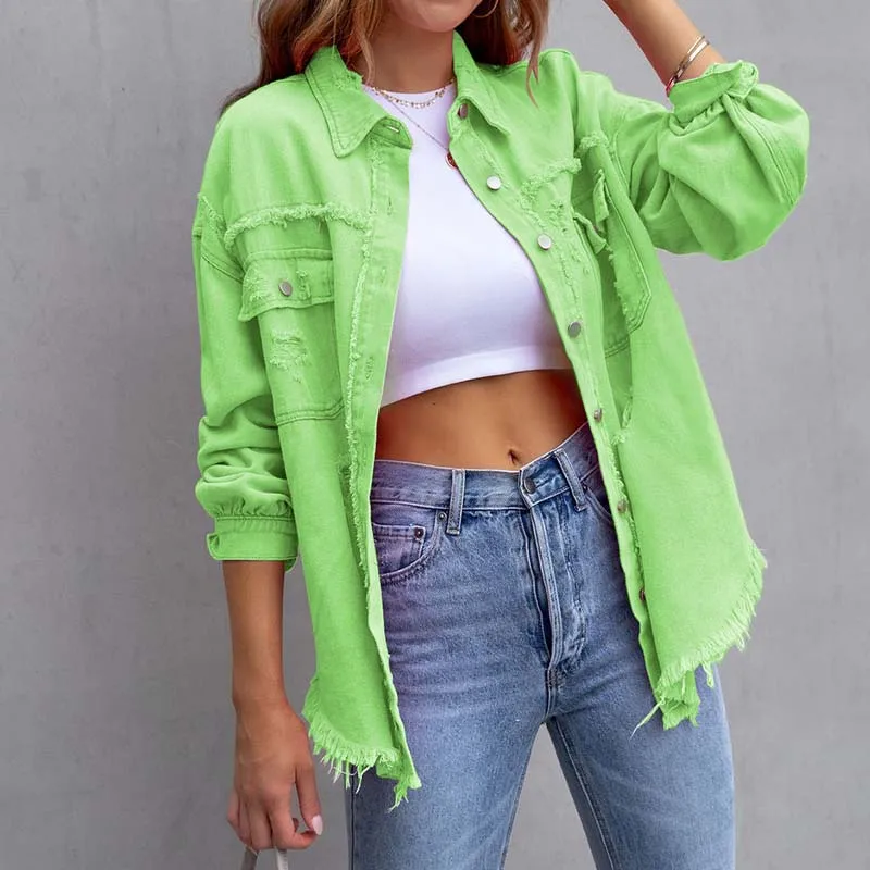 Neon 2024 Women Jeans Jackets Female Long Sleeve Cardigan Turn-down Collar Street Lady Casual Autumn Pockets Holes Coats
Neon 2024 Women Jeans Jackets Female Long Sleeve Cardigan Turn-down Collar Street Lady Casual Autumn Pockets Holes Coats