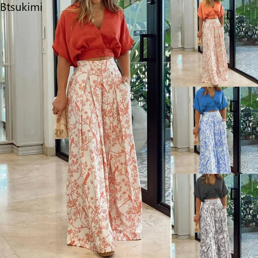 2025 Women's Summer Printted Pants Sets Suits Sexy V-neck Shirt Printed Top and High Waist Wide Leg Pants 2PCS Matching Sets New
2025 Women's Summer Printted Pants Sets Suits Sexy V-neck Shirt Printed Top and High Waist Wide Leg Pants 2PCS Matching Sets New