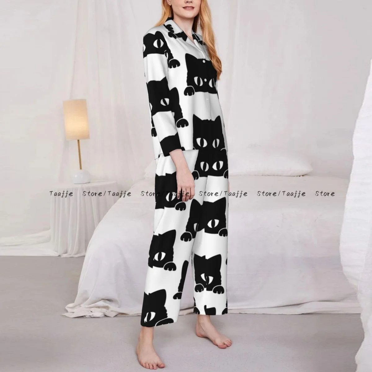 Women's Pajamas Long-sleeved Girl Loungewear Two-piece Set Cartoon Black Cat Pajamas for Autumn Spring
Women's Pajamas Long-sleeved Girl Loungewear Two-piece Set Cartoon Black Cat Pajamas for Autumn Spring