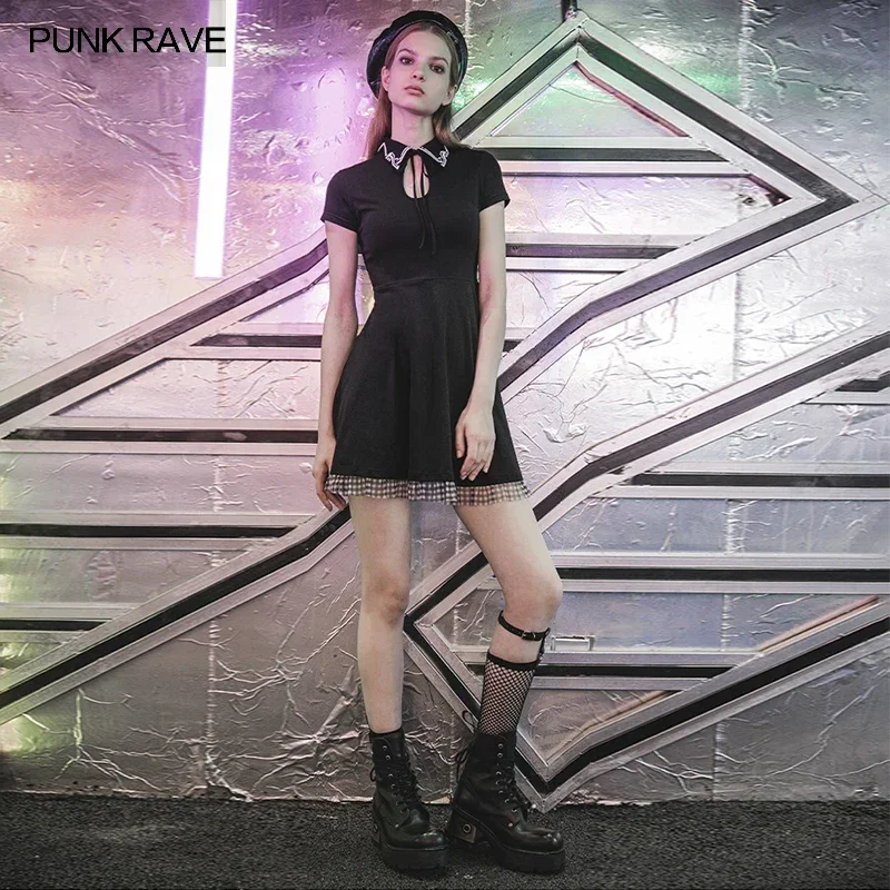 PUNK RAVE женское короткое платье в стиле панк с вышивкой на печатной плате, черное мини-платье трапециевидной формы с полым воротником и высокой талией
PUNK RAVE женское короткое платье в стиле панк с вышивкой на печатной плате, черное мини-платье трапециевидной формы с полым воротником и высокой талией