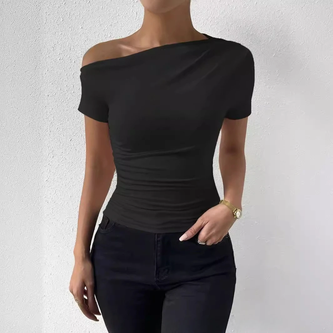 Summer T-shirt Women Sexy Short Sleeve Tees Slash Neck Folds Crop Top Casual Streetwear Bodycon One-Shoulder Ruched T-shirts
Summer T-shirt Women Sexy Short Sleeve Tees Slash Neck Folds Crop Top Casual Streetwear Bodycon One-Shoulder Ruched T-shirts
