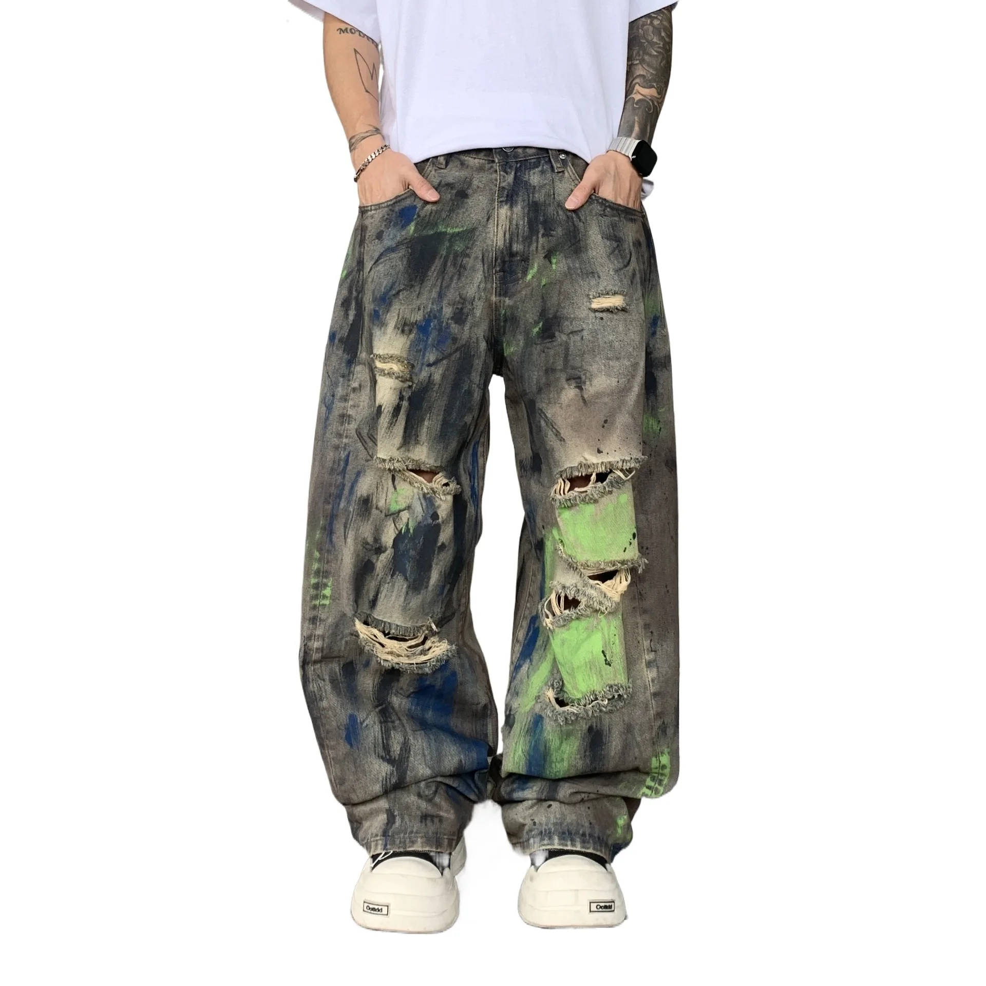 Men's High Street Destroyed Jeans Pants Streetwear Oversized Hip Hop Denim Trousers Loose Fit Vibe Style Painted Ripped Jeans
Men's High Street Destroyed Jeans Pants Streetwear Oversized Hip Hop Denim Trousers Loose Fit Vibe Style Painted Ripped Jeans