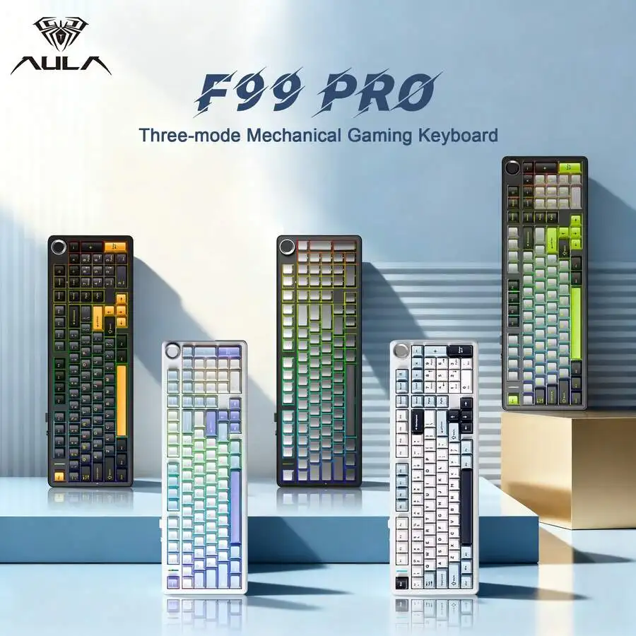 AULA F99PRO 99 Key Three Mode Wireless Hot Swappable Gasket Custom Mechanical Keyboard Media Knob RGB Gaming Office Keyboard
AULA F99PRO 99 Key Three Mode Wireless Hot Swappable Gasket Custom Mechanical Keyboard Media Knob RGB Gaming Office Keyboard