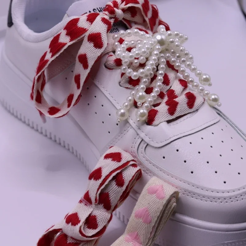 120cm Flat White Red love Pearl Shoelaces for Women's Sneakers Suitable for AF1 Shoe Laces Sport Shoelace Shoe Accessories
120cm Flat White Red love Pearl Shoelaces for Women's Sneakers Suitable for AF1 Shoe Laces Sport Shoelace Shoe Accessories