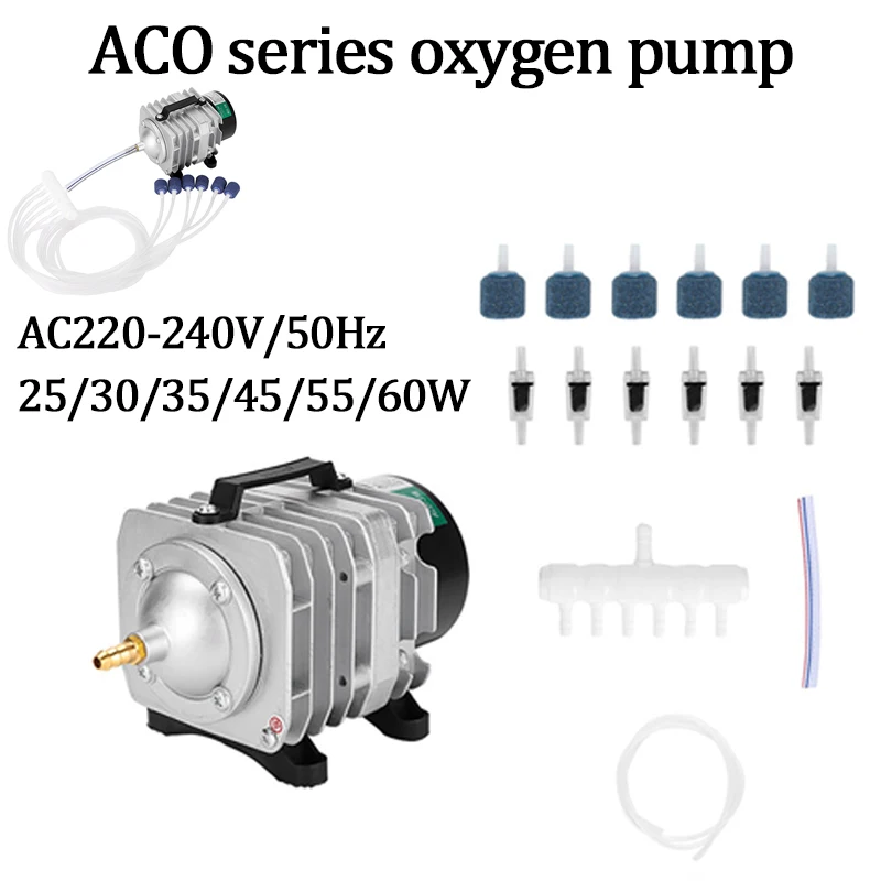 AC220-240V 25/30/35/45/55/60W ACO Series Oxygen Pump High Power AC Electromagnetic Air Pump Fish Pond Oxygen Pump Air Compressor
AC220-240V 25/30/35/45/55/60W ACO Series Oxygen Pump High Power AC Electromagnetic Air Pump Fish Pond Oxygen Pump Air Compressor