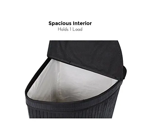 Black Bamboo Corner Laundry Hamper Featuring Hinged Cover, Detachable Liner, And Dual Rope Handles – Foldable & Space-Efficient
Black Bamboo Corner Laundry Hamper Featuring Hinged Cover, Detachable Liner, And Dual Rope Handles – Foldable & Space-Efficient