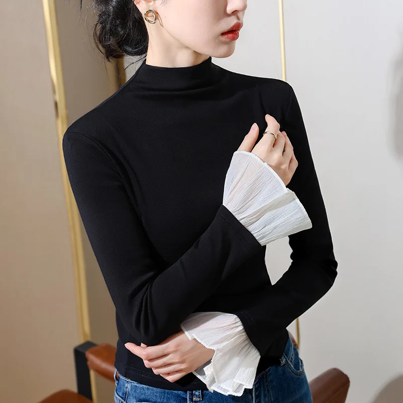 Women's half-high collar base shirt2025New women's clothing with ruffle trim and long sleevesTSlim-fit inner shirt with an elega
Women's half-high collar base shirt2025New women's clothing with ruffle trim and long sleevesTSlim-fit inner shirt with an elega