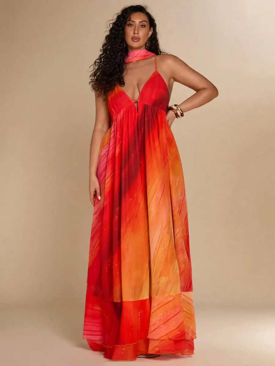 Plus Size Women Spaghetti Strap Backless A-Line Loose Gradient Print Maxi Dress For Beach Vacation
Plus Size Women Spaghetti Strap Backless A-Line Loose Gradient Print Maxi Dress For Beach Vacation