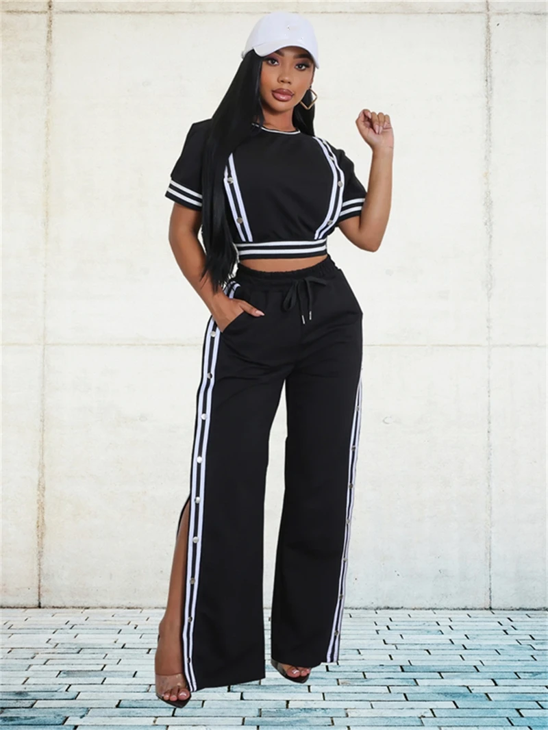 Streetwear 2 Piece Sets Women Outfit Summer Clothes Women 2025 Side Striped Crop Top Button Split Pant Sets Casual Tracksuit Set
Streetwear 2 Piece Sets Women Outfit Summer Clothes Women 2025 Side Striped Crop Top Button Split Pant Sets Casual Tracksuit Set