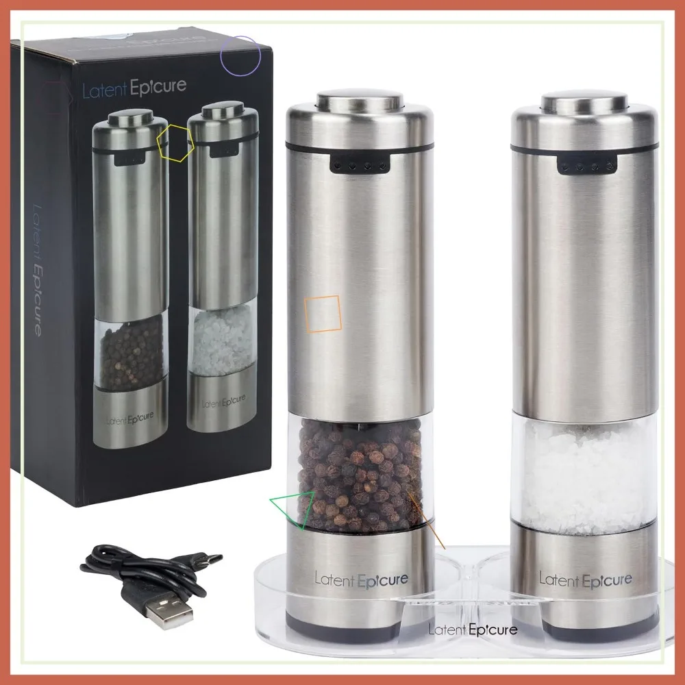 USB-C Rechargeable Electric Salt and Pepper Grinder Set with Adjustable Ceramic Mills, LED Light, and Rest Tray
USB-C Rechargeable Electric Salt and Pepper Grinder Set with Adjustable Ceramic Mills, LED Light, and Rest Tray