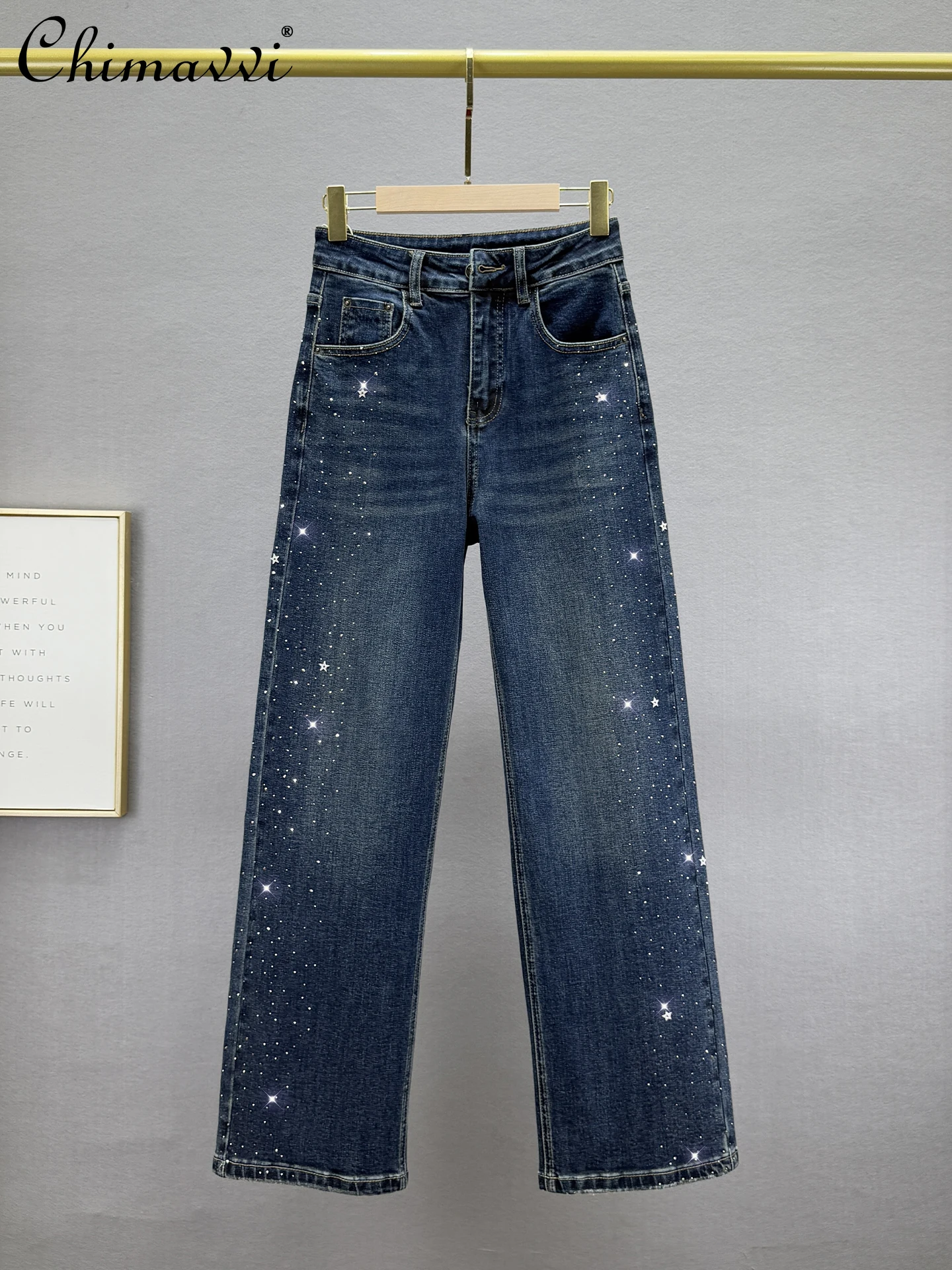 European Style Rhinestone Denim Straight Pants for Women 2025 Autumn New Fashion Elastic High Waist Slimming Floor-Length Pants
European Style Rhinestone Denim Straight Pants for Women 2025 Autumn New Fashion Elastic High Waist Slimming Floor-Length Pants