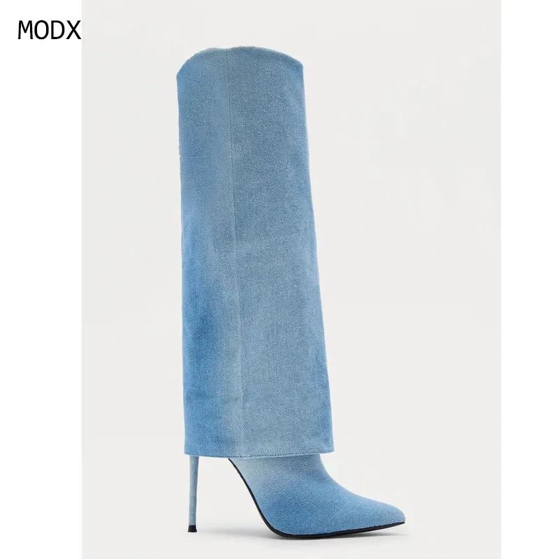 2025 Blue Denim Knee High Fold Boots Women Pointed Toe Stiletto Heel Punk Party Club Lady Zipper Long Jeans Trouser Boots 44
2025 Blue Denim Knee High Fold Boots Women Pointed Toe Stiletto Heel Punk Party Club Lady Zipper Long Jeans Trouser Boots 44