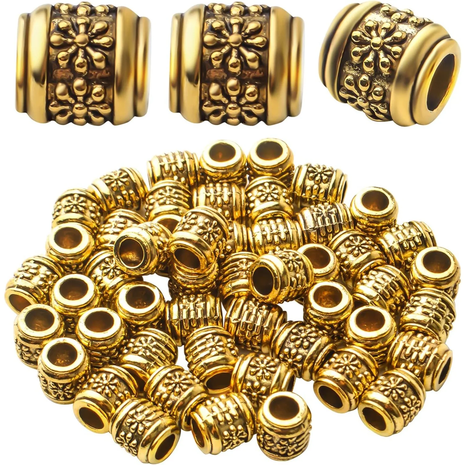 50pcs Antique Gold Plated Barrel Spacer Beads, Hole: 4.6mm
50pcs Antique Gold Plated Barrel Spacer Beads, Hole: 4.6mm