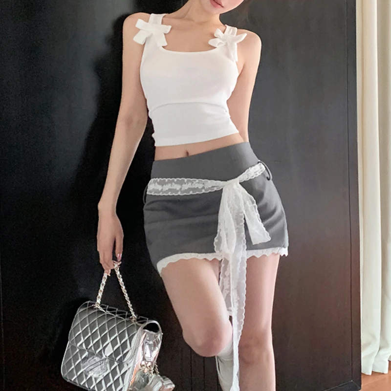 2024 Spring New Korean Bow Casual White All Match Camisole Women + High Waist Lace Patchwork Sexy A-line Skirt Two-piece Suit
2024 Spring New Korean Bow Casual White All Match Camisole Women + High Waist Lace Patchwork Sexy A-line Skirt Two-piece Suit