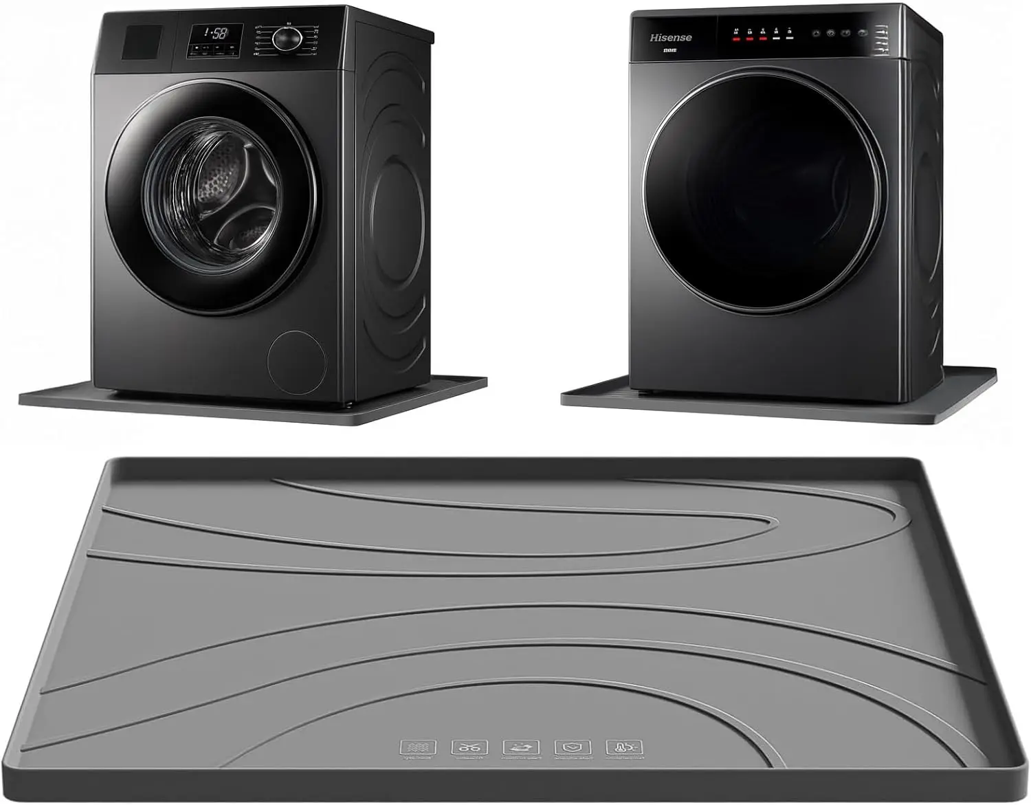 Washing Machine Drain Pan, 26.5 x 26.5 Inch, Non-Slip Waterproof Silicone Mat, Anti-Vibration Drip Tray for Washer and Dryer
Washing Machine Drain Pan, 26.5 x 26.5 Inch, Non-Slip Waterproof Silicone Mat, Anti-Vibration Drip Tray for Washer and Dryer