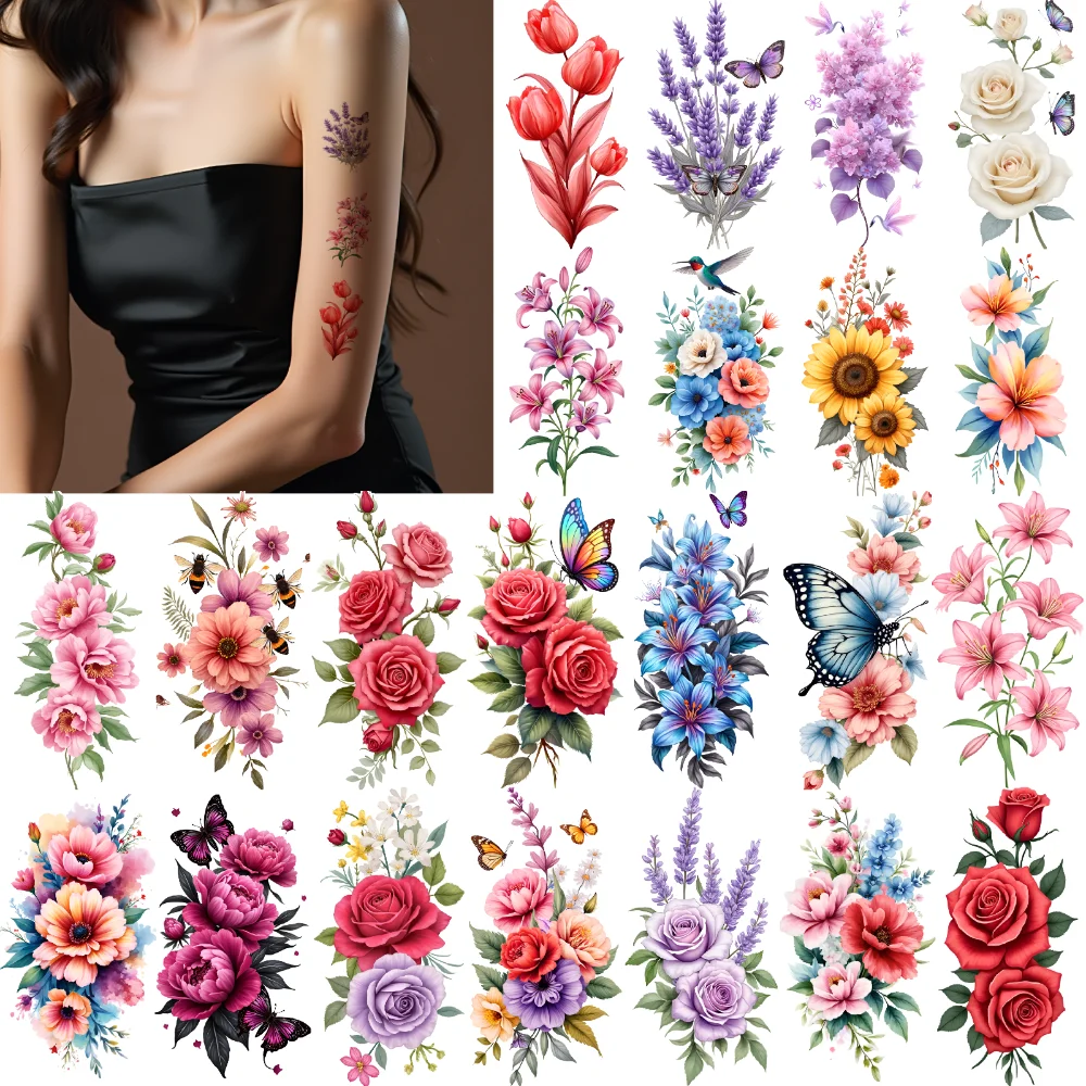 9pcs Temporary Tattoo Assorted Floral Arrangement Colorful Purple Flowers With Butterfly Red Roses Cluster For Adult Back
9pcs Temporary Tattoo Assorted Floral Arrangement Colorful Purple Flowers With Butterfly Red Roses Cluster For Adult Back