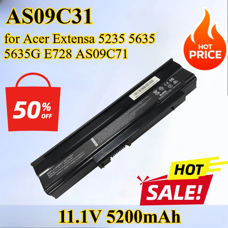 AS09C31 11.1V 5200mAh 6Cells Laptop Battery for Acer Extensa 5235 5635 5635G E728 AS09C71 AS09C75 Z06 5635Z 5635ZG E528
AS09C31 11.1V 5200mAh 6Cells Laptop Battery for Acer Extensa 5235 5635 5635G E728 AS09C71 AS09C75 Z06 5635Z 5635ZG E528