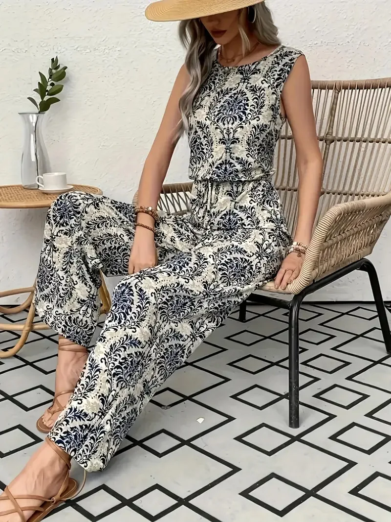 Summer Women's Printed Elegant Sleeveless Top and Wide-leg Pants Set Fashionable and Elegant Temperament 
Summer Women's Printed Elegant Sleeveless Top and Wide-leg Pants Set Fashionable and Elegant Temperament