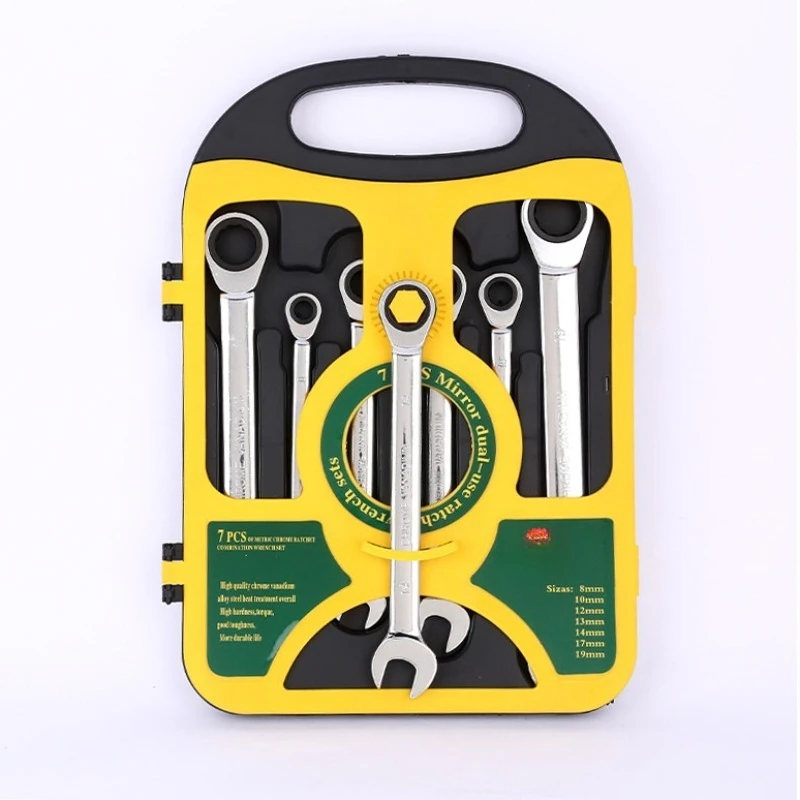Cr-v Steel Mirror 7PCS Ratchet Combination Wrench Kit Includes 8mm/10mm/12mm/13mm/14mm/17mm/19mm Wrenches
Cr-v Steel Mirror 7PCS Ratchet Combination Wrench Kit Includes 8mm/10mm/12mm/13mm/14mm/17mm/19mm Wrenches