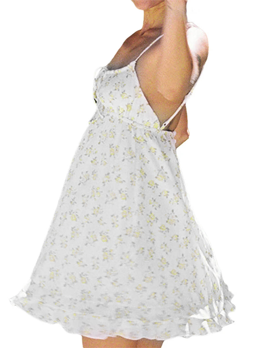 Women Summer Casual Sling Dress Floral Print Spaghetti Strap Sleeveless Backless Dress Beach Holiday Party Mini Dress
Women Summer Casual Sling Dress Floral Print Spaghetti Strap Sleeveless Backless Dress Beach Holiday Party Mini Dress