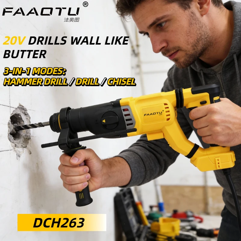 FAAOTU 263 Brushless Rotary Hammer Drill, Same Tough Reliability as DW, Perfect for Concrete Drilling Suitable for DW battery
FAAOTU 263 Brushless Rotary Hammer Drill, Same Tough Reliability as DW, Perfect for Concrete Drilling Suitable for DW battery